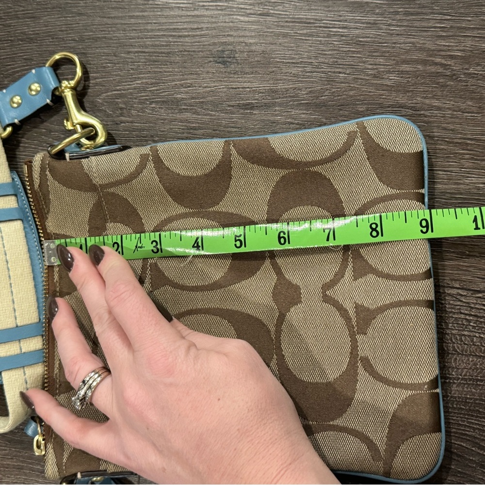 COACH Brown With Blue Signature Crossbody Handbag - Picture 10 of 14